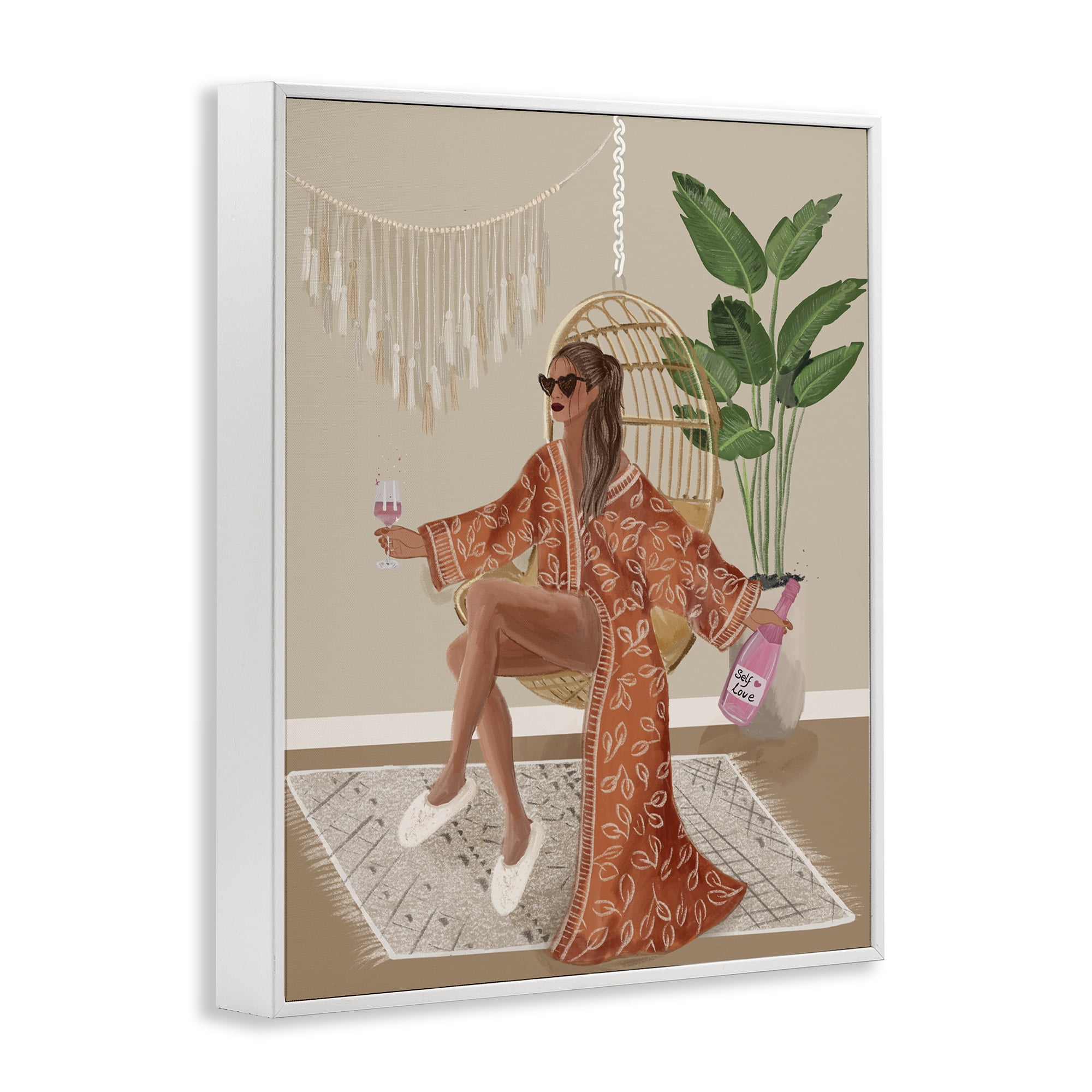 Stupell Industries Boho Glam Girl Novelty Painting White Framed Art Print Wall Art, 11 x 14