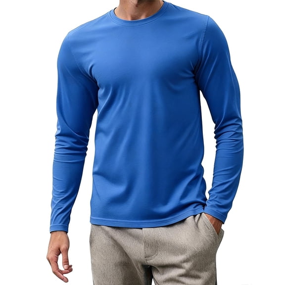 MYAOYI Mens Long Sleeve Crewneck T-Shirt Solid Color Casual Basic Tee Top