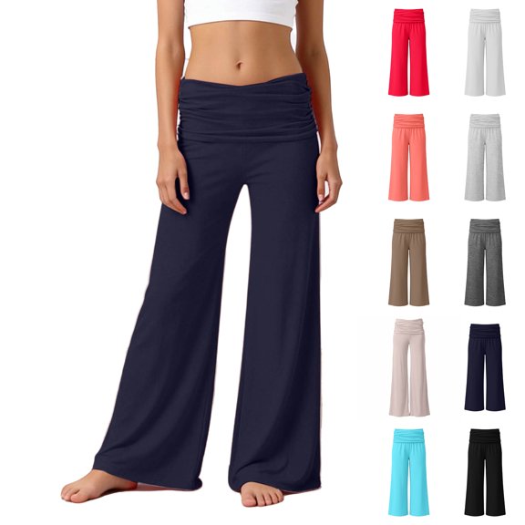 XINXIAOO Kids Fold Over Pants Girls Y2K Navy Low Rise Bell Bottoms Yoga Pants Wide Leg Pants Size 5-6 Years Girls Pants