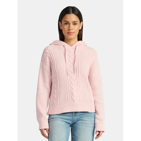 Time and Tru Women's Velveteen Hoodie Pullover Sweater with Long Sleeves, Sizes XS-XXXL