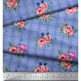 thumbnail image 3 of Soimoi Blue Moss Georgette Fabric Check & Floral Printed Craft Fabric by the Yard 42 Inch Wide, 3 of 3