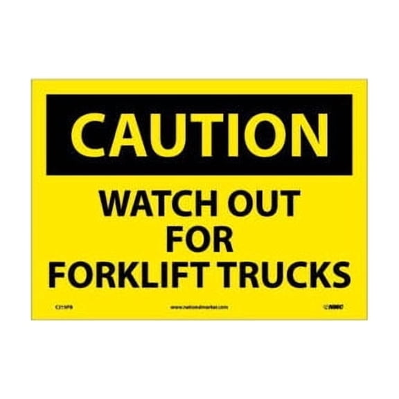 Safety Signs - Caution Watch Out Forklift Trucks - Vinyl 10""H X 14""W
