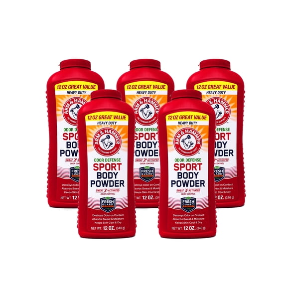 Arm & Hammer Odor Defense Sport Body Powder 12 Ounces, Pack of 5