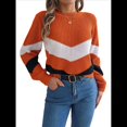 thumbnail image 3 of Suéter de Mujer, Informal, de Larga, Cuello Redondo, con Bloques de Color, de Punto. Color Naranja L, 3 of 10