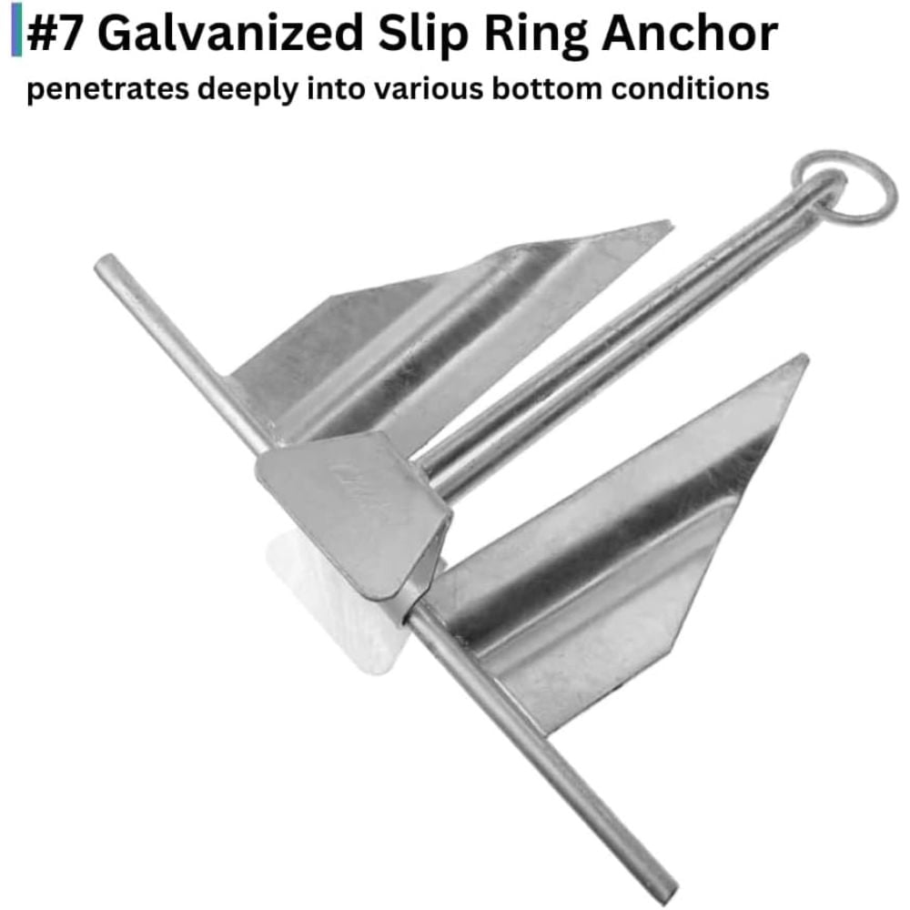 Blue Dog Marine Galvanized Steel Slip Ring Boat Anchor Kit, #7 Fluke Anchor | 7 LBS Boat Anchors for Boats up to 19'