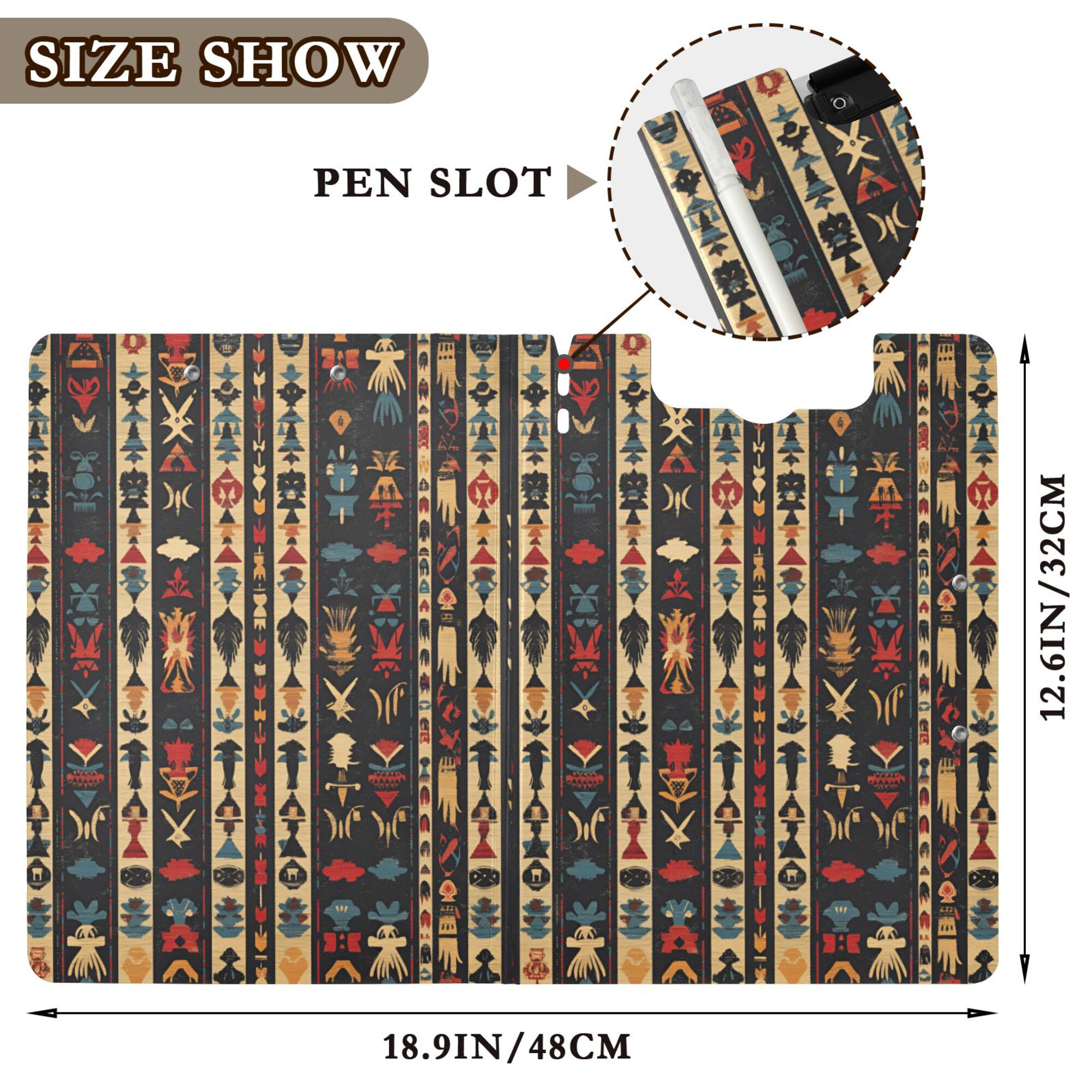 FORMRS A4 Clipboard Folder with Pen Holder Horizontal Foldable School Office Binder, Beige Geometric