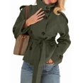 thumbnail image 2 of Women'S Trench Double Breasted Short Jacket High Collar Fall Winter Coats Trendy Outfit with Belt Green S, 2 of 9