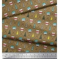thumbnail image 3 of Soimoi Brown Poly Georgette Fabric Dot,Baubles & Tree Christmas Printed Craft Fabric by the Yard 52 Inch Wide, 3 of 3