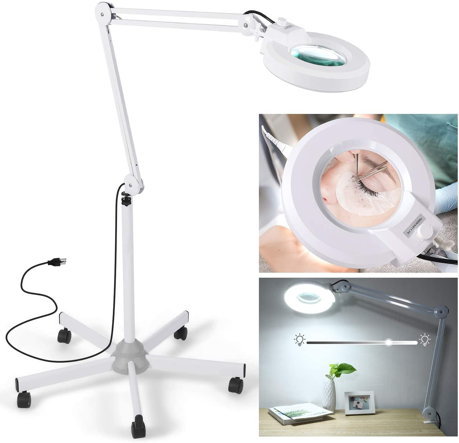 Adjustable Swivel Arm 8x Magnifier Lamp Light For Skincare Beauty Manicure Tattoo Salon Spa With Rolling Floor Stand magnifier for readi Creative craft magnifying glass Floor Standing Magnifying Lamp 