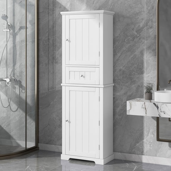 ALEXLOGER 67.7/67.3" Tall Bathroom Storage Cabinet with 2 Doors and 1 Drawer, Freestanding Linen Cabinet, Wooden Pantry with Adjustable Shelf for Kitchen, Bathroom, Living Room