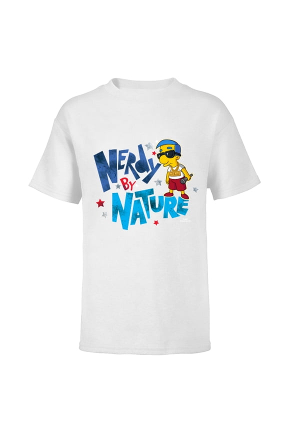 Milhouse Nerdy By Nature - Short Sleeve T-Shirt for Kids Customized-White