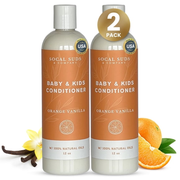 SoCal Suds & Company - Acondicionador orgánico para bebés y niños - Ingredientes naturales suaves Aceites orgánicos ricos en vitaminas para bebés y niños cuero cabelludo sensible - Naranja vainilla 12