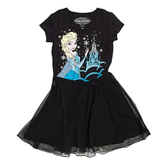 Disney Frozen Queen Elsa Girls Black Tulle Dress | L
