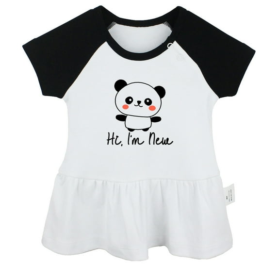 Hi, I'm New Funny Dresses For Baby, Newborn Babies Skirts, Infant Princess Dress, 0-24M Kids Graphic Clothes (Black Raglan Dresses, 6-12 Months)