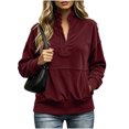 thumbnail image 6 of hoksml Women's Corduroy Henley Sweatshirt Stand Collar Pocket Long Sleeve Loose Pullover for Casual Travel Soft, 6 of 6