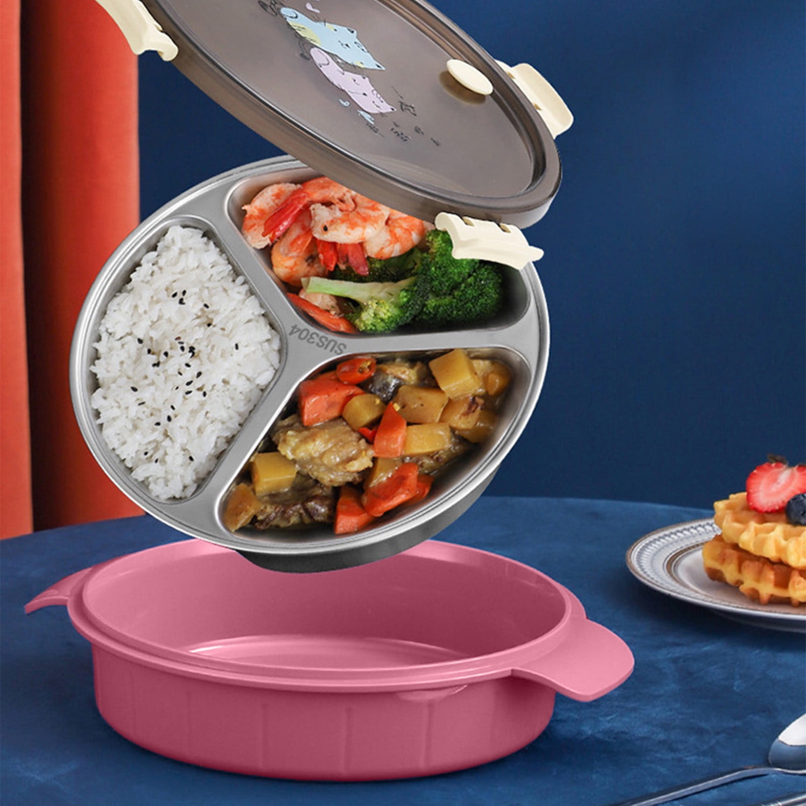 Reusable LeakProof Bento Box for,Lunch Box for,BPA Free Leakproof Built in Reusable Spoon,Stainless Steel Round Sealed Lunch Boxes