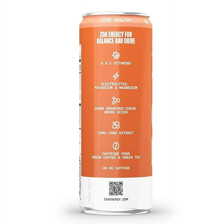 ZOA Zero Sugar Energy Drink, Wild Orange, 12-Pack, 12oz