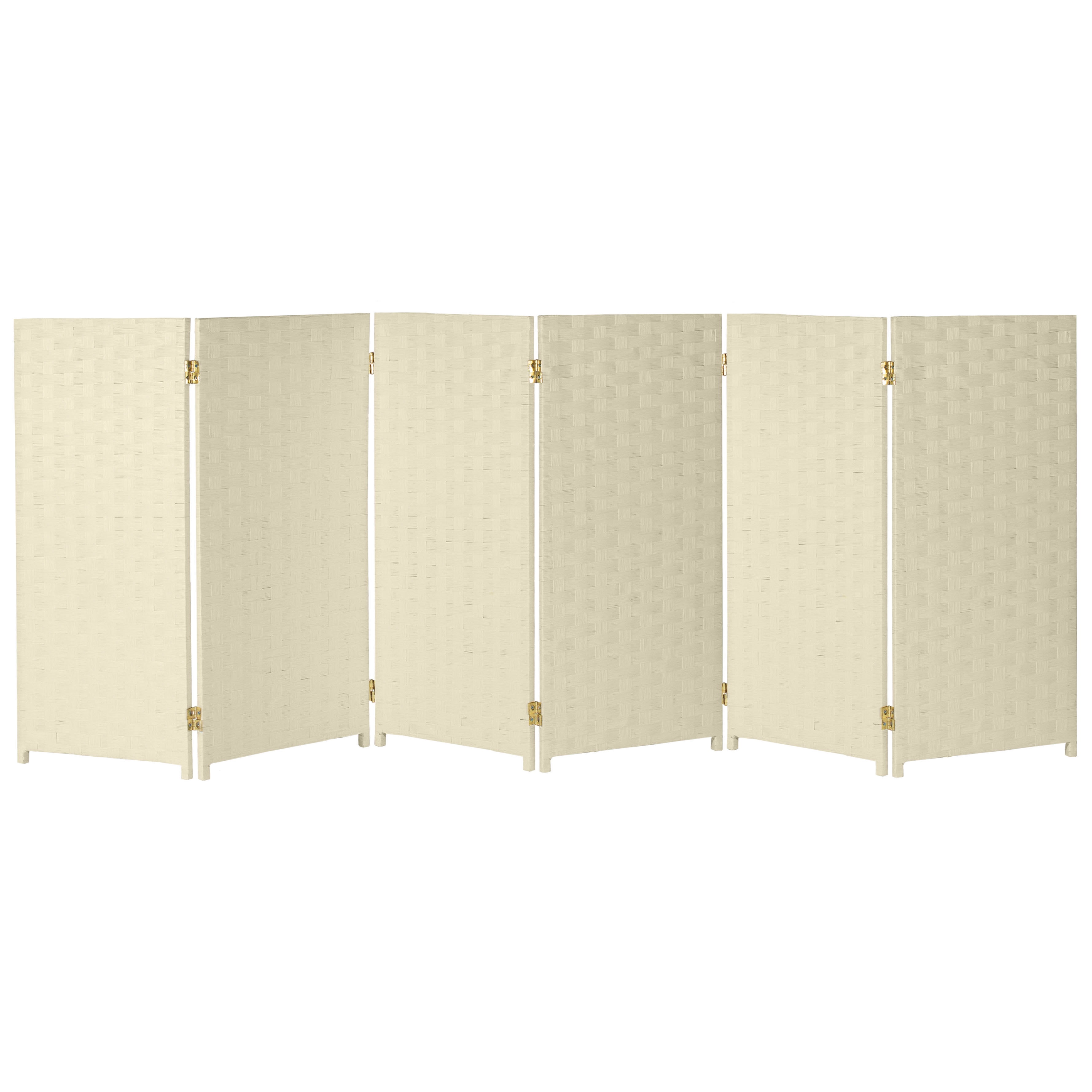 Red Lantern 3 ft. Short Woven Fiber Folding Screen - Cream - 6 Panel