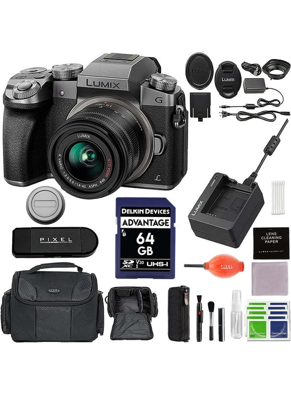 Panasonic LUMIX G7 4K Digital Camera, with LUMIX G Vario 14-42mm Mega O.I.S. Lens, Advanced Accessory and Travel Bundle (3 Years Panasonic Warranty) (Silver)