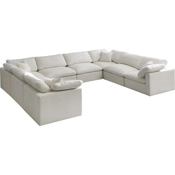 Maklaine Contemporary Standard Cream Velvet Modular Sectional Sofa