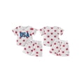 thumbnail image 2 of Cenuakty 2Pcs Toddler Boy Outfit Independence Day Short Sleeve Crew Neck Star Print Waffle Knit Tops and Elastic Waist Shorts, 2 of 9