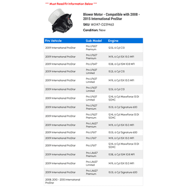 UAC Blower Motor With Wheel For International ProStar (2009-2015) – 93939SK