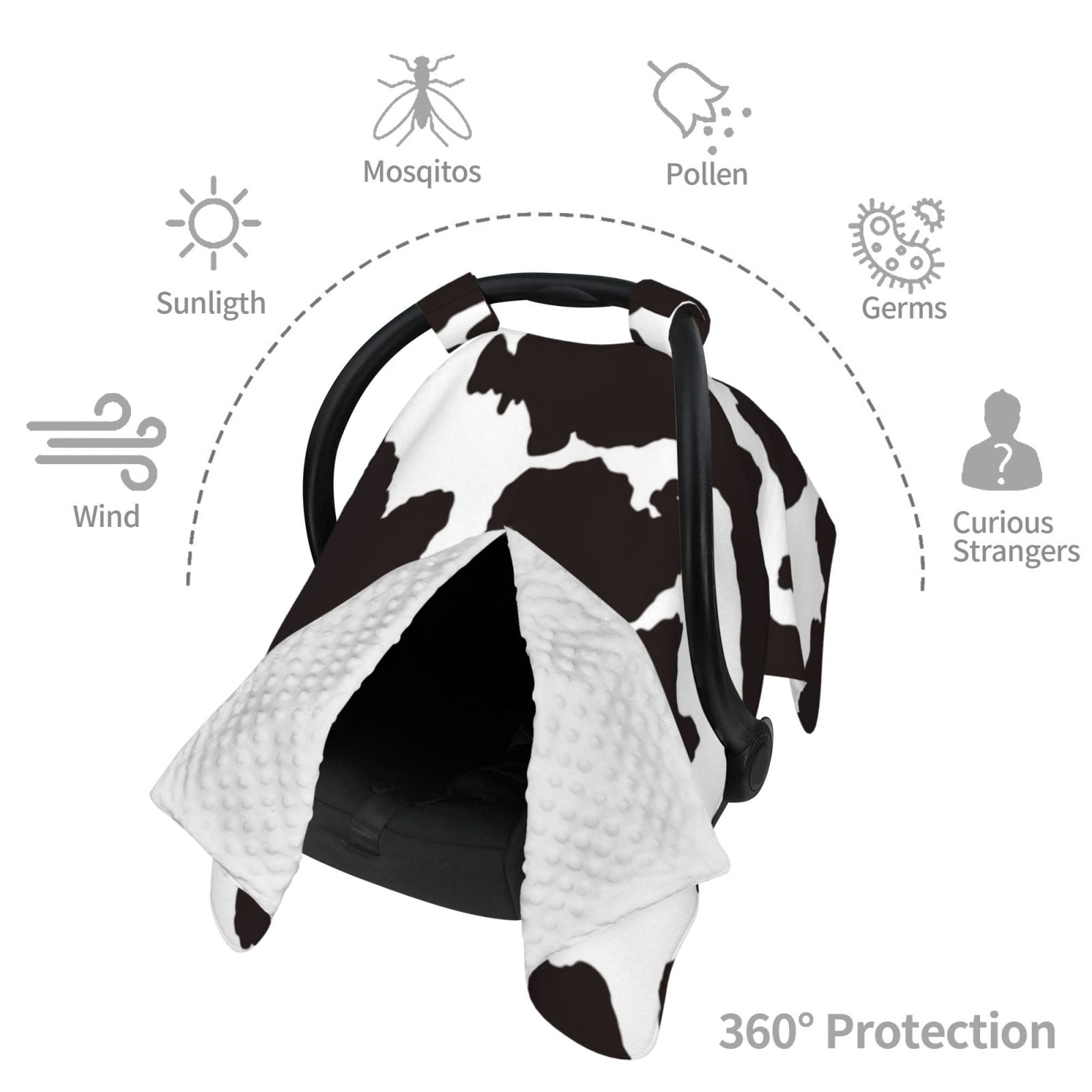 Car Seat Cover Baby - Cow Skin 2 Breathable Infant Car Seat Cover for Baby Carseat, Lightweight Comfort Baby Essentials Must Haves Newborn Stuff for Girl Boy