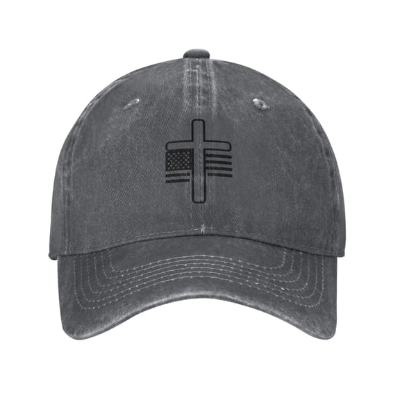 American Flag With Cross Design Adult Adjustable Classic Washed Casquette Cap Hat Baseball Cap For Man For Woman