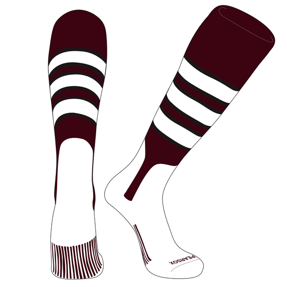 PEAR SOX OTC Baseball Softball Stirrup Socks (C, 7in) Cardinal, Black, White (S)