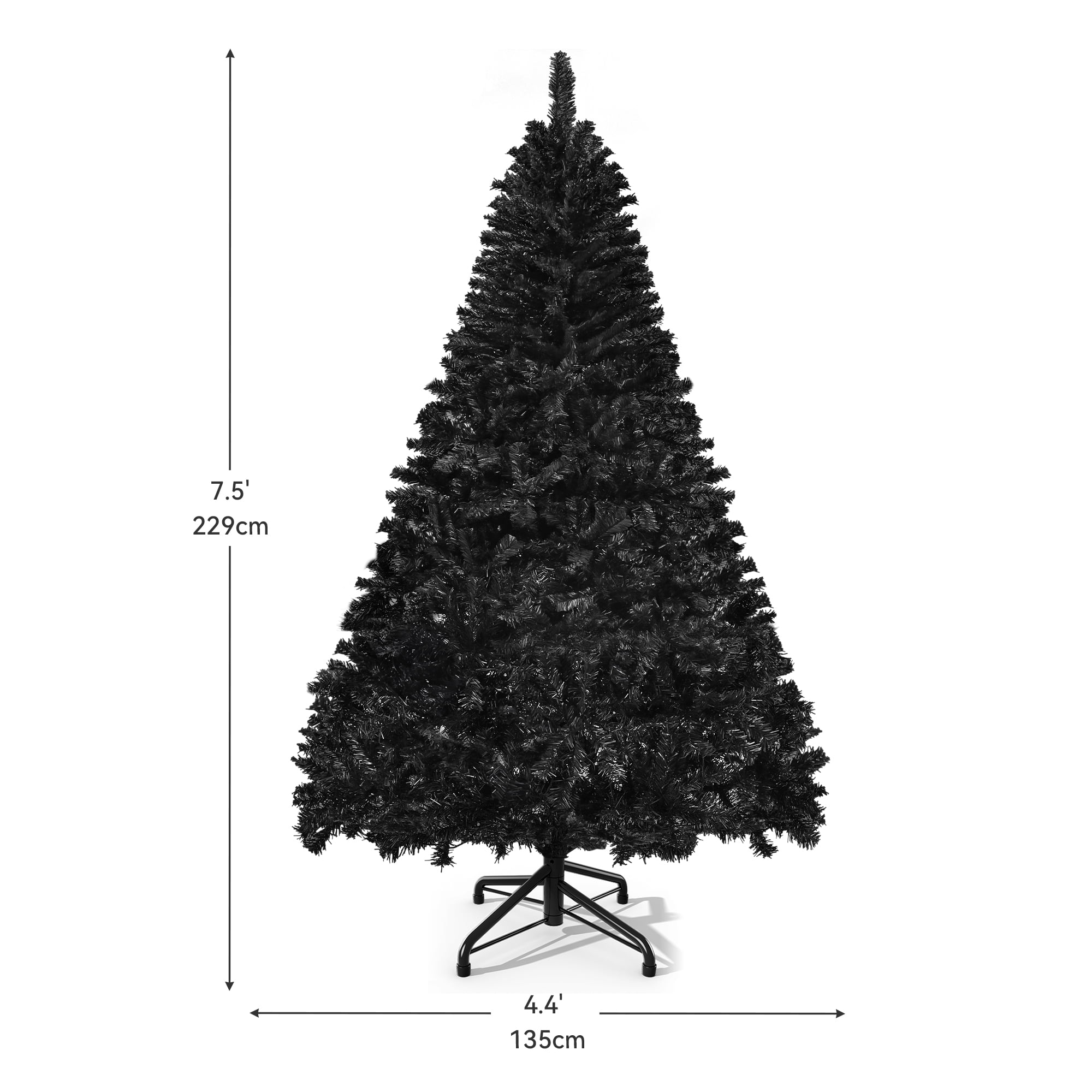 Uforic 7.5ft Premium Spruce Artificial Christmas Tree, Halloween Black Artificial Christmas Pine Tree with 1258 Branch Tips,Metal Hinges & Foldable Base, Black