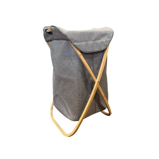 Jessar - Foldable Fabric Laundry Basket, Removable Bag, Bamboo Frame, Grey