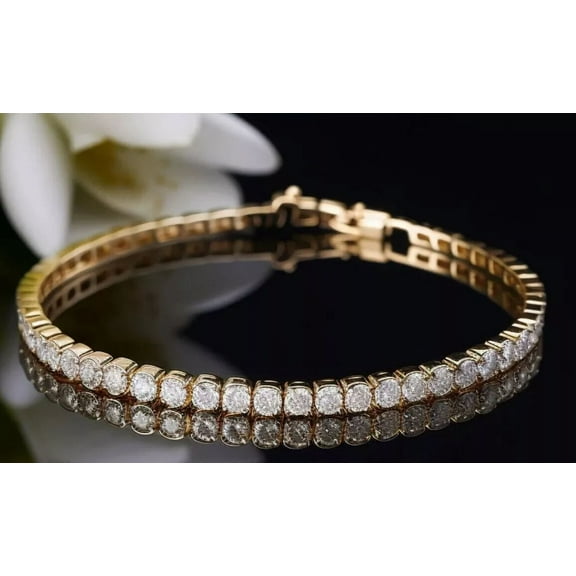 Mangal Jewels Women Tennis 7.5" Bracelet 10Ct Round VVS1 Diamond 14K Yellow Gold Plated