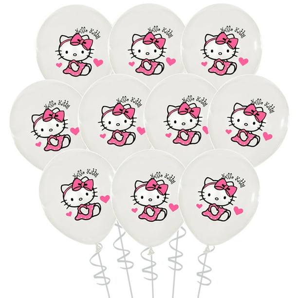 Kit Decoración Fiesta Cumpleaños Tema Gatito - Incluye Bandera Y 9 Globos De Látex Rosa