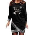 thumbnail image 2 of Robes de Noël pour Femmes Imprimées Col Rond Manches Longues Robes d'Automne Ourlet Asymétrique Robe Mini Décontractée de Vacances, 2 of 5