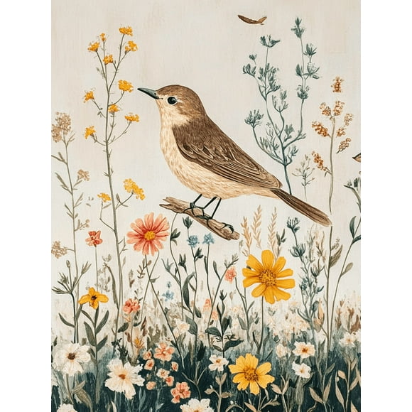 Bird and Flowers Canvas Painting, Perfect for Living Room, Bedroom, Bathroom, Kitchen, and Office Decoration