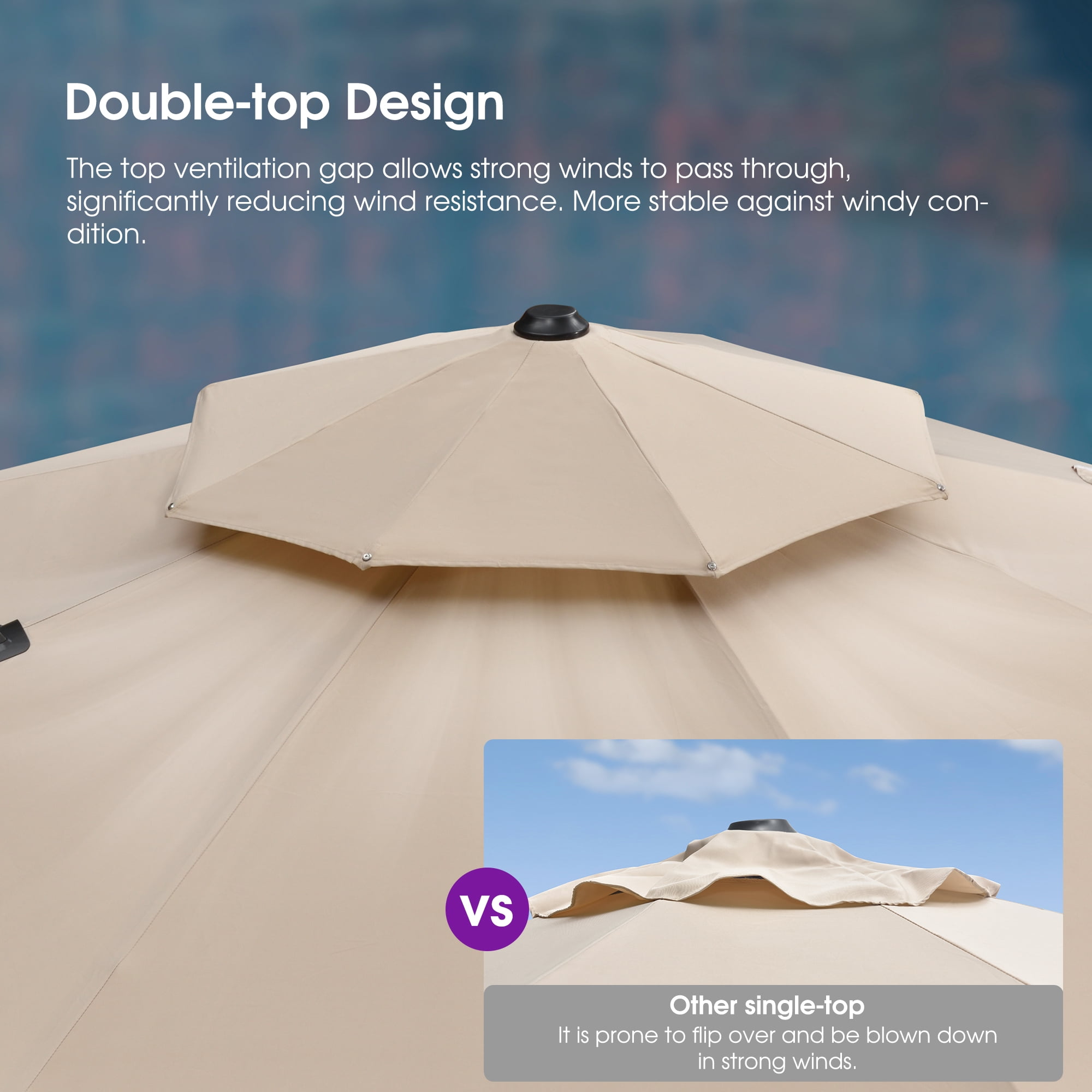 PURPLE LEAF 10FT Deluxe Round Patio Umbrella, Large Offset Cantilever Umbrella with 360° Rotation, Beige