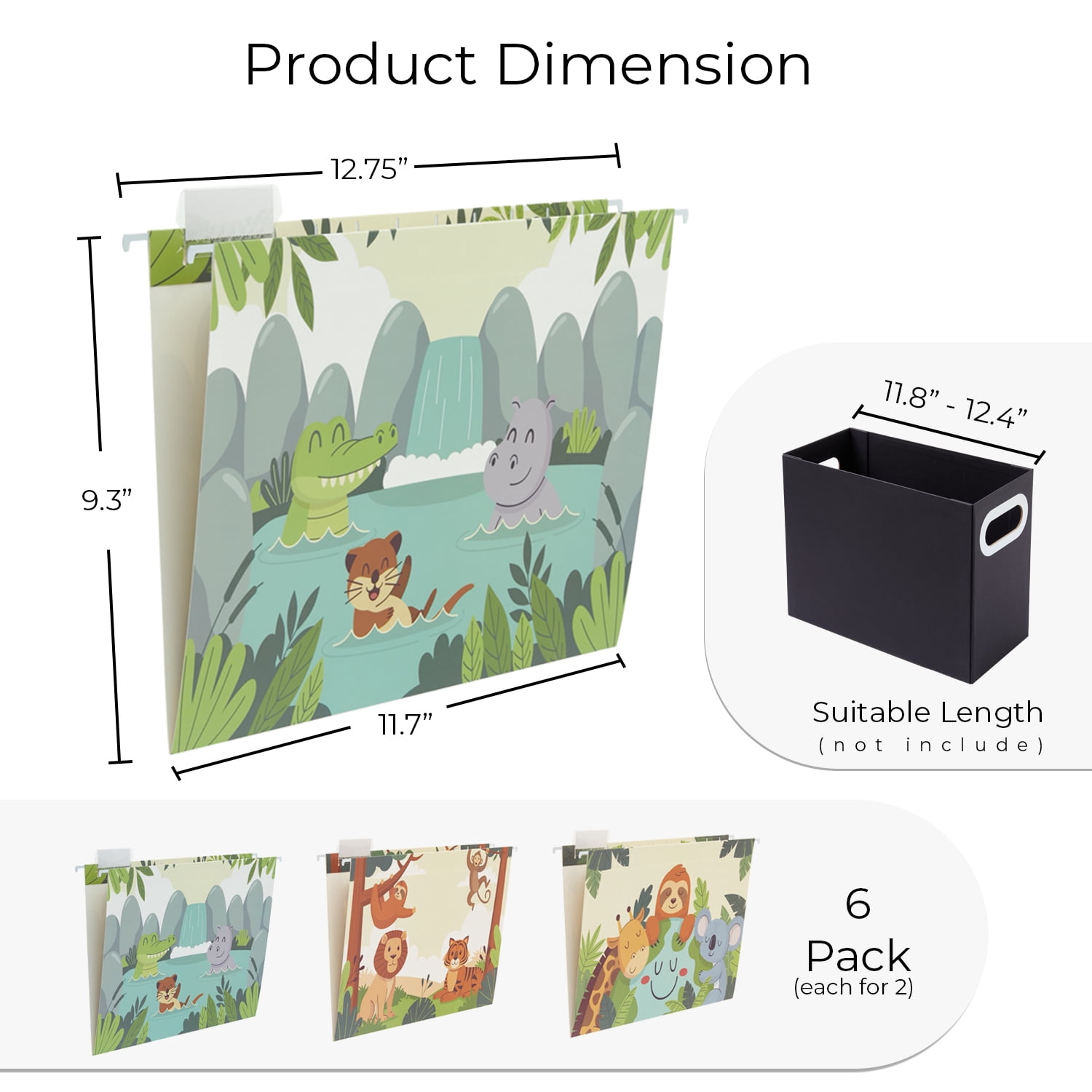Y YOMA 6 Pack Decorative Hanging File Folders Letter Size, Cute Animal, with 1/5-Cut Tabs