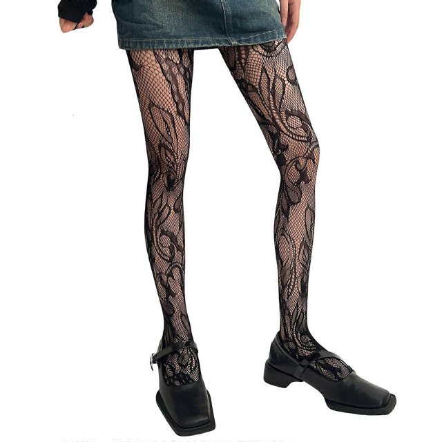 Women French Style Fishnet Mesh Pantyhose Stockings Aesthetic Elegant Hollowout Flower Patterned Tights Leggings Hosiery White
