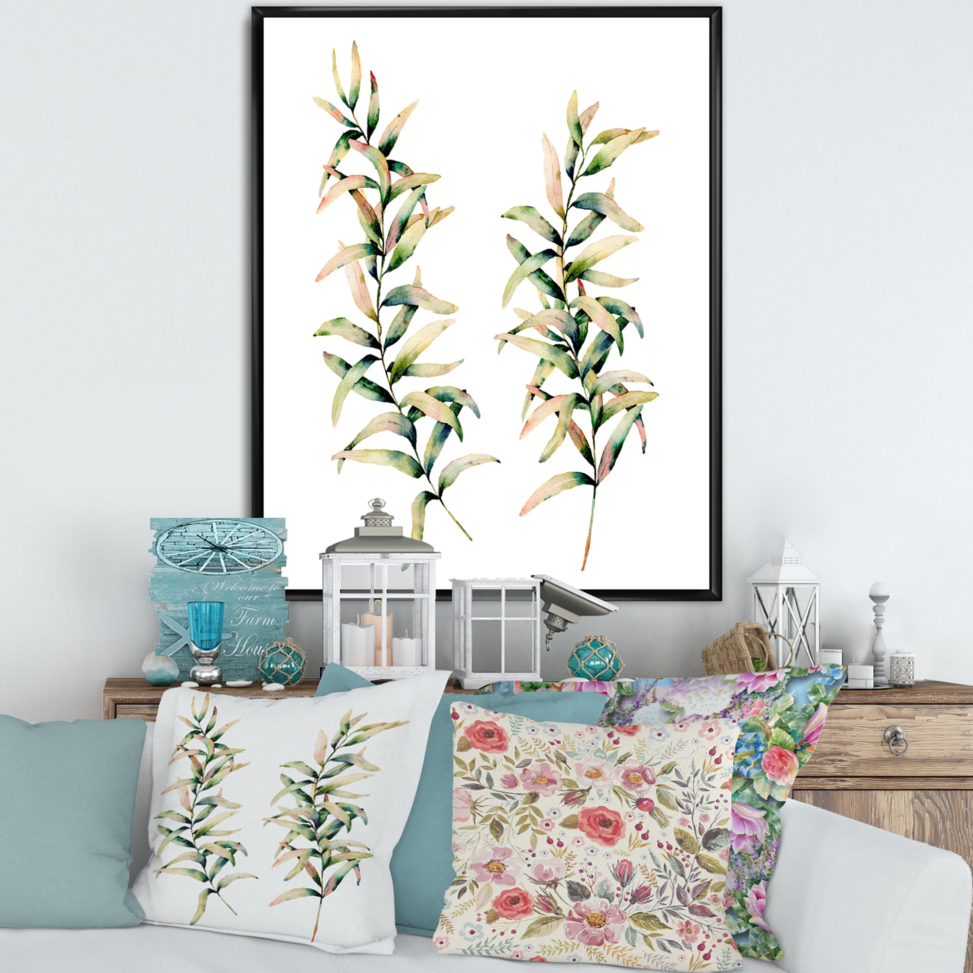 Designart 'Autumn Branches of Grass ' Traditional Framed Canvas Wall Art Print