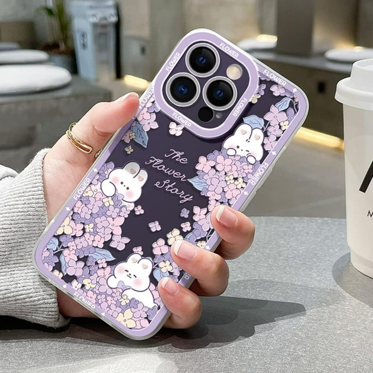 Compatible with iPhone 13 Purple Flower Case with Cute