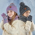 thumbnail image 2 of Kids Winter Hat Gloves Scarf Set Girls Boys Knit Hat with Pom Neck Warmer Mittens Set Toddlers Cold Weather Accessories for Kids 4-10 Years, 2 of 8