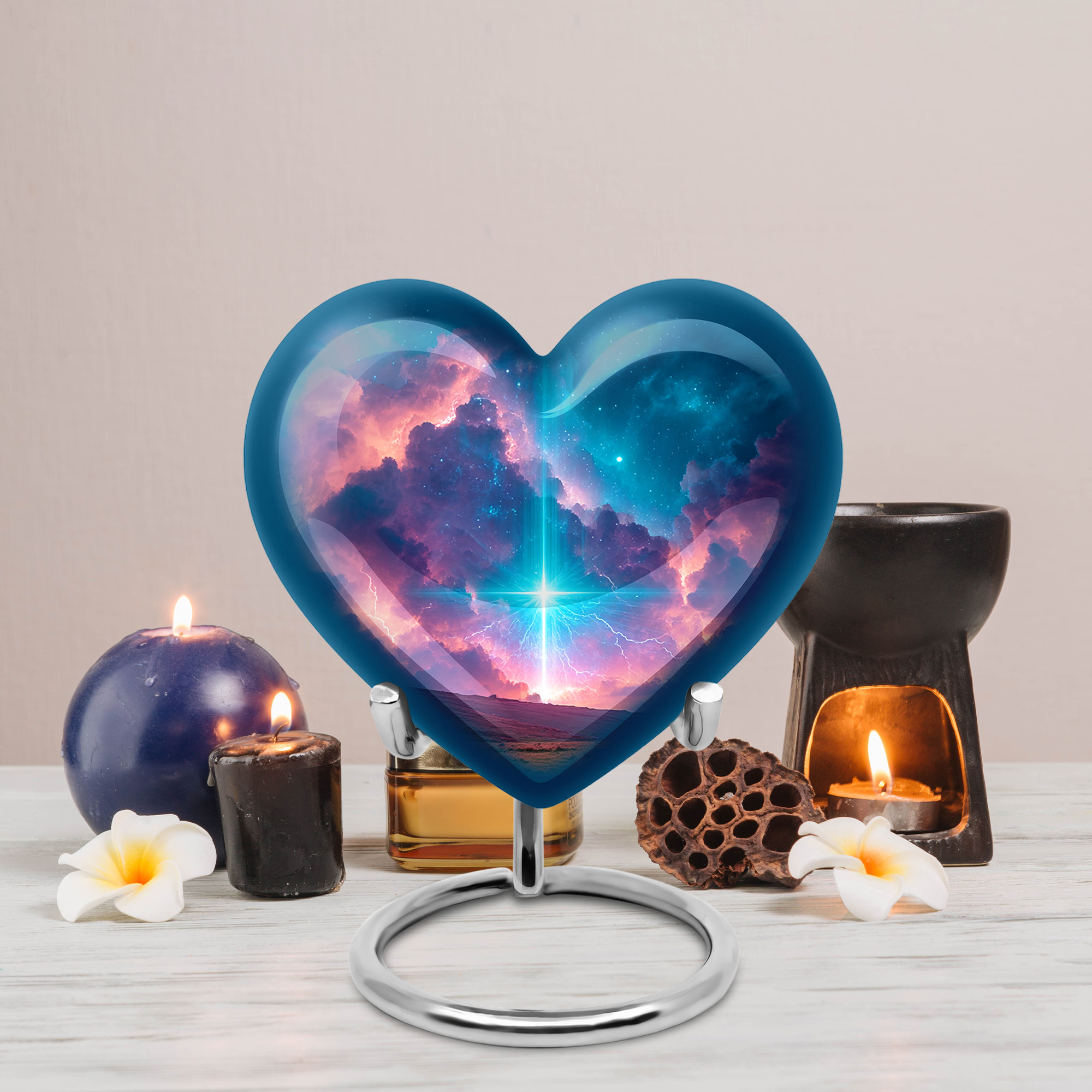 MUKTIVE Cross Tiny Urn for Ashes for Women, Mini Navy Blue Funeral Urns for Human Ashes Adult Man, Keepsake Heart Shape Cremation Urn for Mom and Son, Decorative Burial Urns for Human, 3 Inch