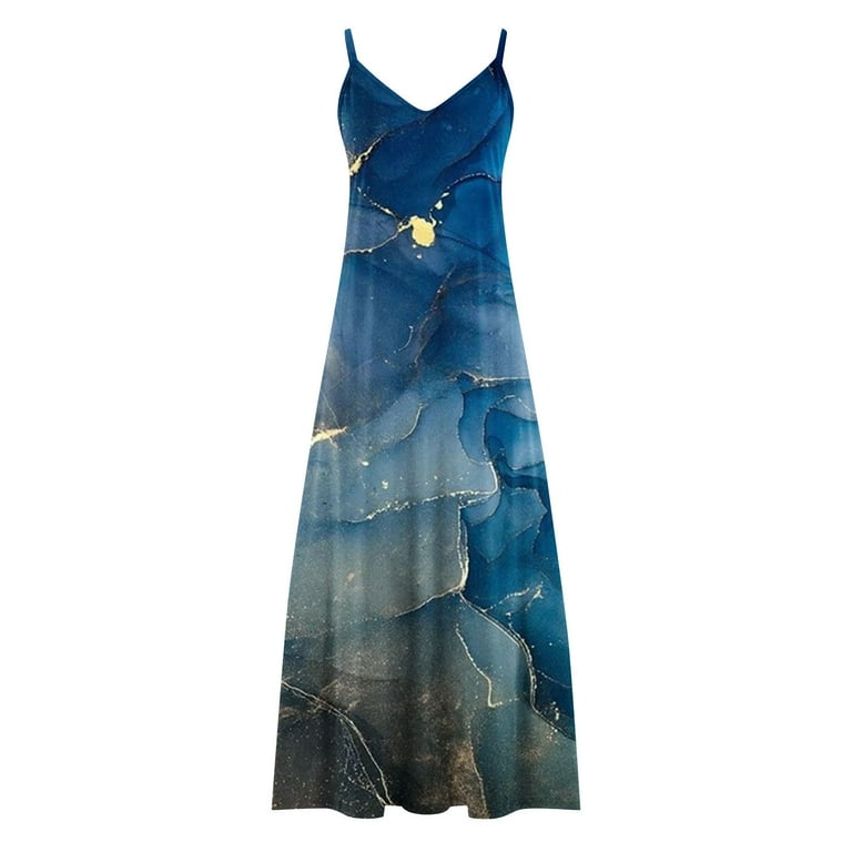 Royal Blue Marble Graphic Loose Fit for Women Fall Summer Sleeveless  Spaghetti Strap Vneck Spandex Maxi Long Brunch Dresses Sun Dress Womens  2025 Clothes XXL - Walmart.com