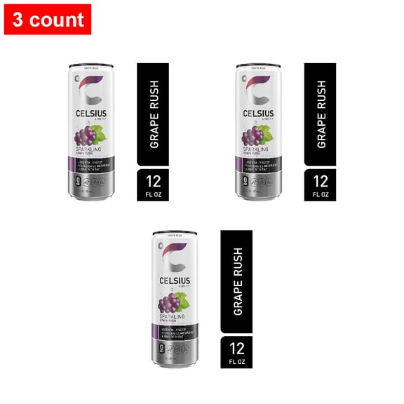 CELSIUS Sparkling Grape Rush Energy Drink Can 12 fl oz - 3 count