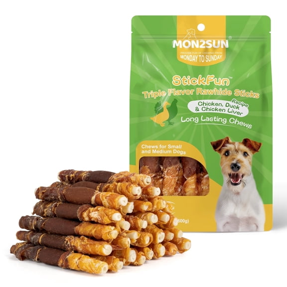 MON2SUN Chicken Liver Duck & Chicken Wrapped Rawhide Small Dog Treats, 21.16 oz (30 Count), 5Inch