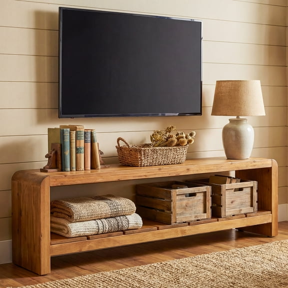Finmind 59.06" TV Stand for 55/60/65-Inch TVs, Farmhouse Media TV Console with Storage Shelf, Long Entertainment Center Television Stand, Walnut Brown