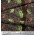 thumbnail image 2 of Soimoi Brown Japan Crepe Satin Fabric Rose Bud & Leaves Decor Fabric Printed Yard 42 Inch Wide, 2 of 3