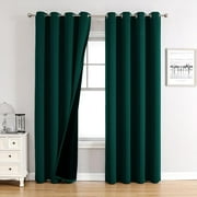 CCJR 100% Blackout Curtains for Bedroom with Black Liner, 2 Thick Layers Total Blackout Thermal Insulated Grommet Window Curtains 2 Panels Set (Forest Green, 52 x 72 Inch)