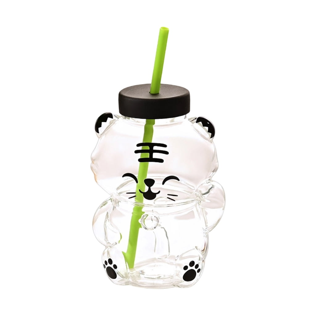 lanema Safe Glass Bear Cup With Straw Spill Resistant Cover For Kids Adults