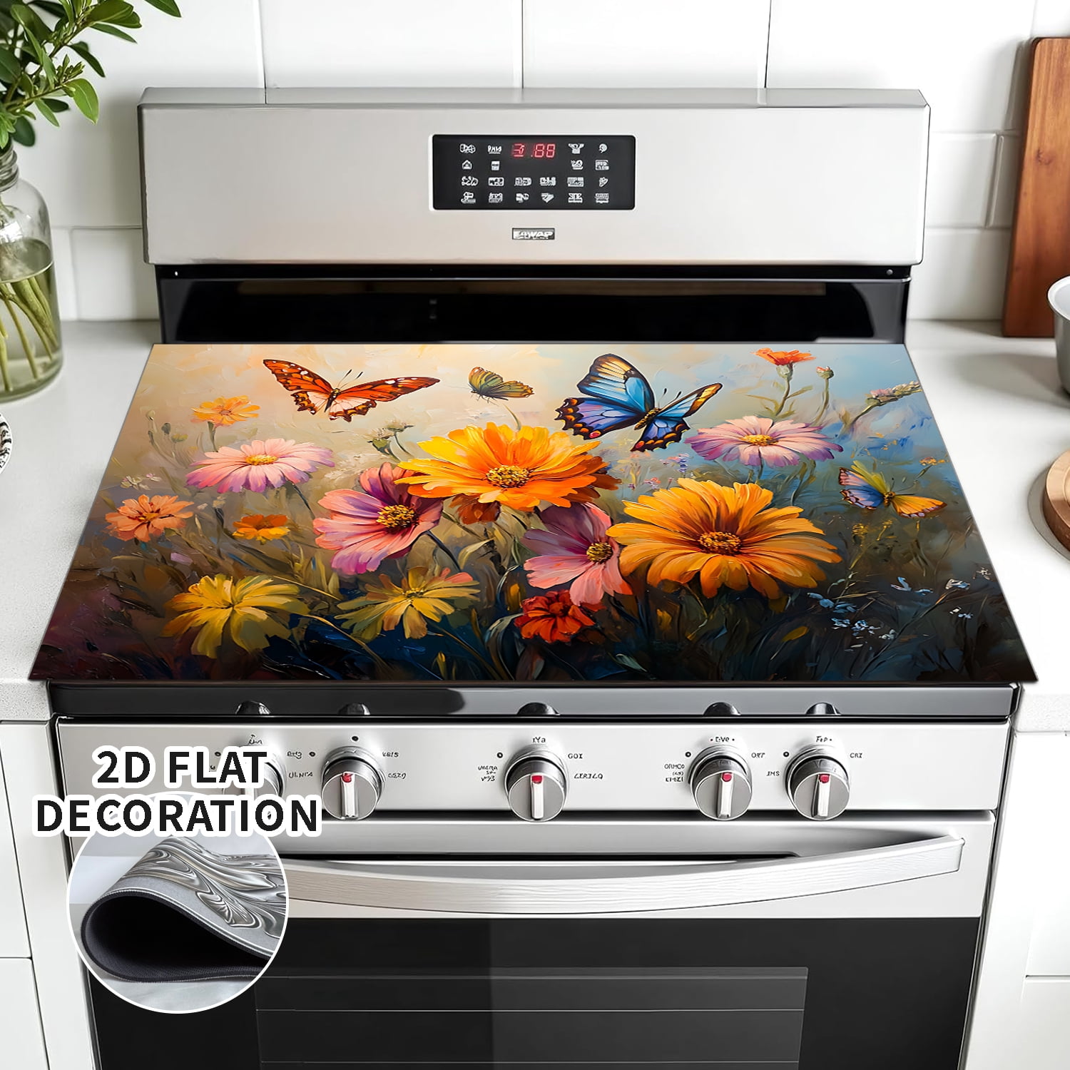 Stove Top Cover Retro Flower Gas Stove Top Cover for Home Decoration Kitchen Pad Non-Stick Washable Cooktop Covers Countertop Protector Keep Stove Clean 28"x20"